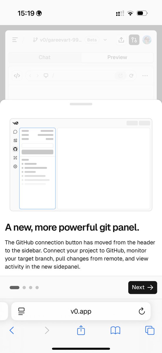gareev's tweet photo. Nice onboarding from v0: import any project and vibe-code. Clean, clear, well explained https://t.co/hfNZQBMvr0