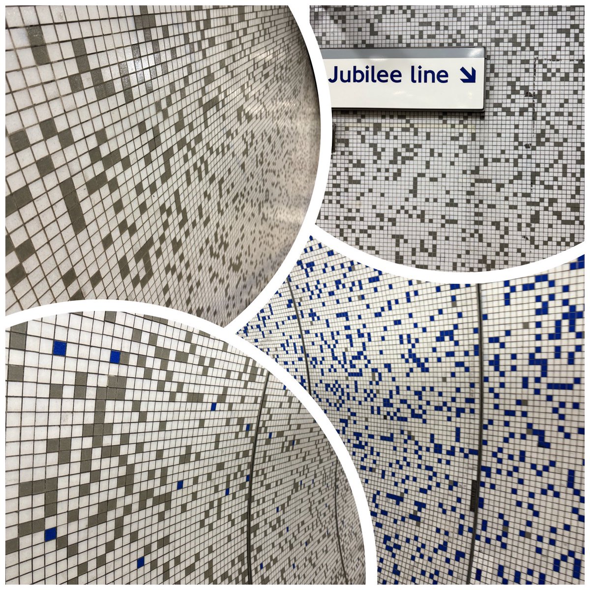 ZoeBillingham's tweet photo. Probably one of the best art installations on the ⁦@TfL⁩ London Underground on the walkway between the Piccadilly and Jubilee Lines at Green Park. Took me years to work it out! How did you fare? https://t.co/C2ihnfLwux