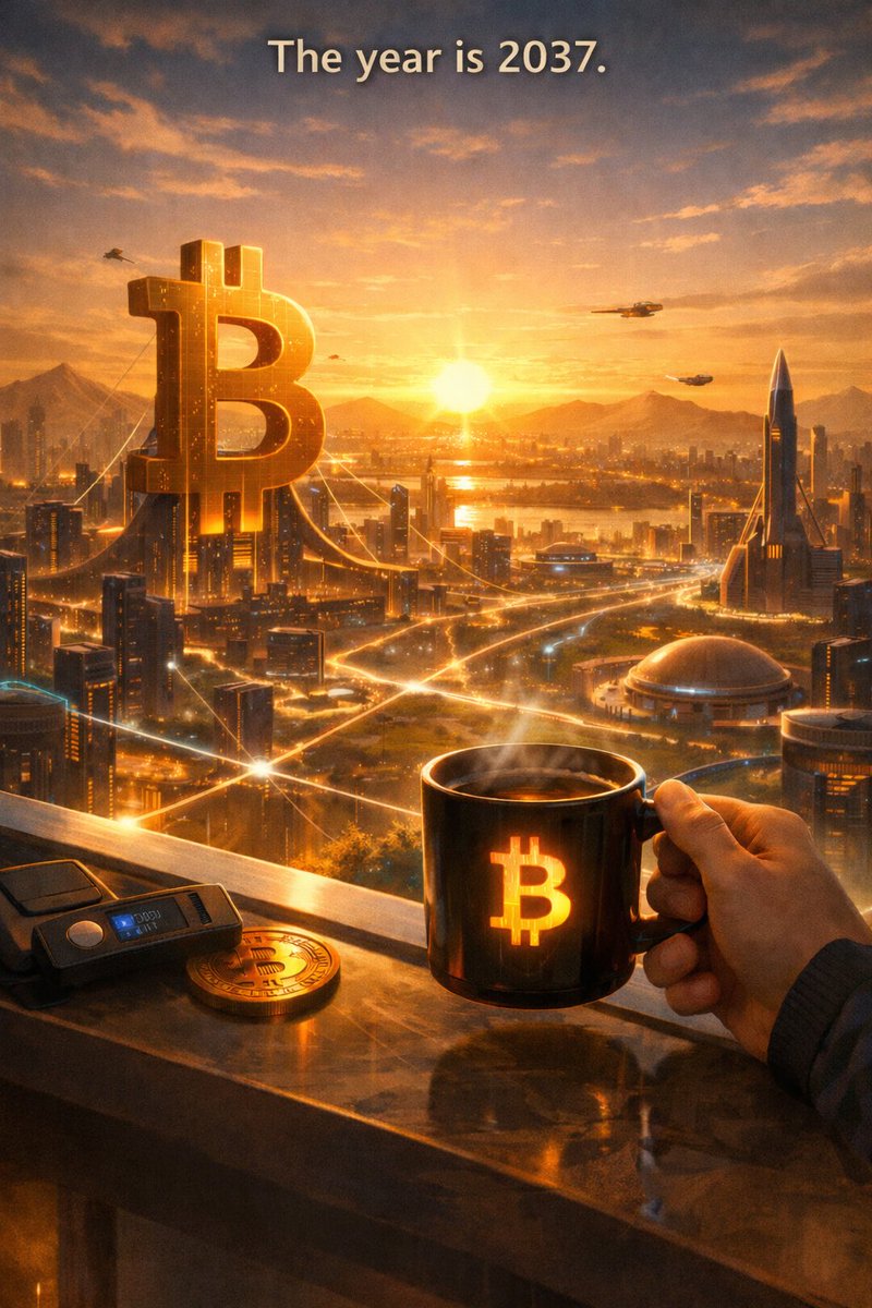 0_21_BTC's tweet photo. The year is 2037.
Morning coffee settles in sats. Savings don’t leak. Custody is calm.
Most people missed the price, few understood the time. https://t.co/QaRNxd432o