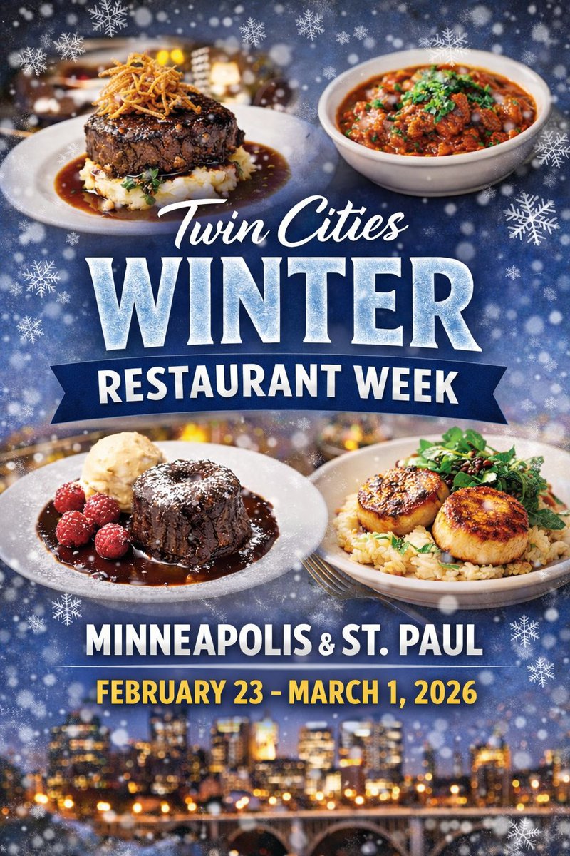 🍽️ Twin Cities Winter Restaurant Week is back! ❄️
Feb 23–Mar 1, 2026
Dozens of Minneapolis &amp; St. Paul restaurants
Prix-fixe menus starting at $15 lunch
Perfect for date nights &amp; foodie plans
 365twincities.com/twin-cities-wi…
#TwinCities #RestaurantWeek #MSPFood #Minneapolis #StPaul