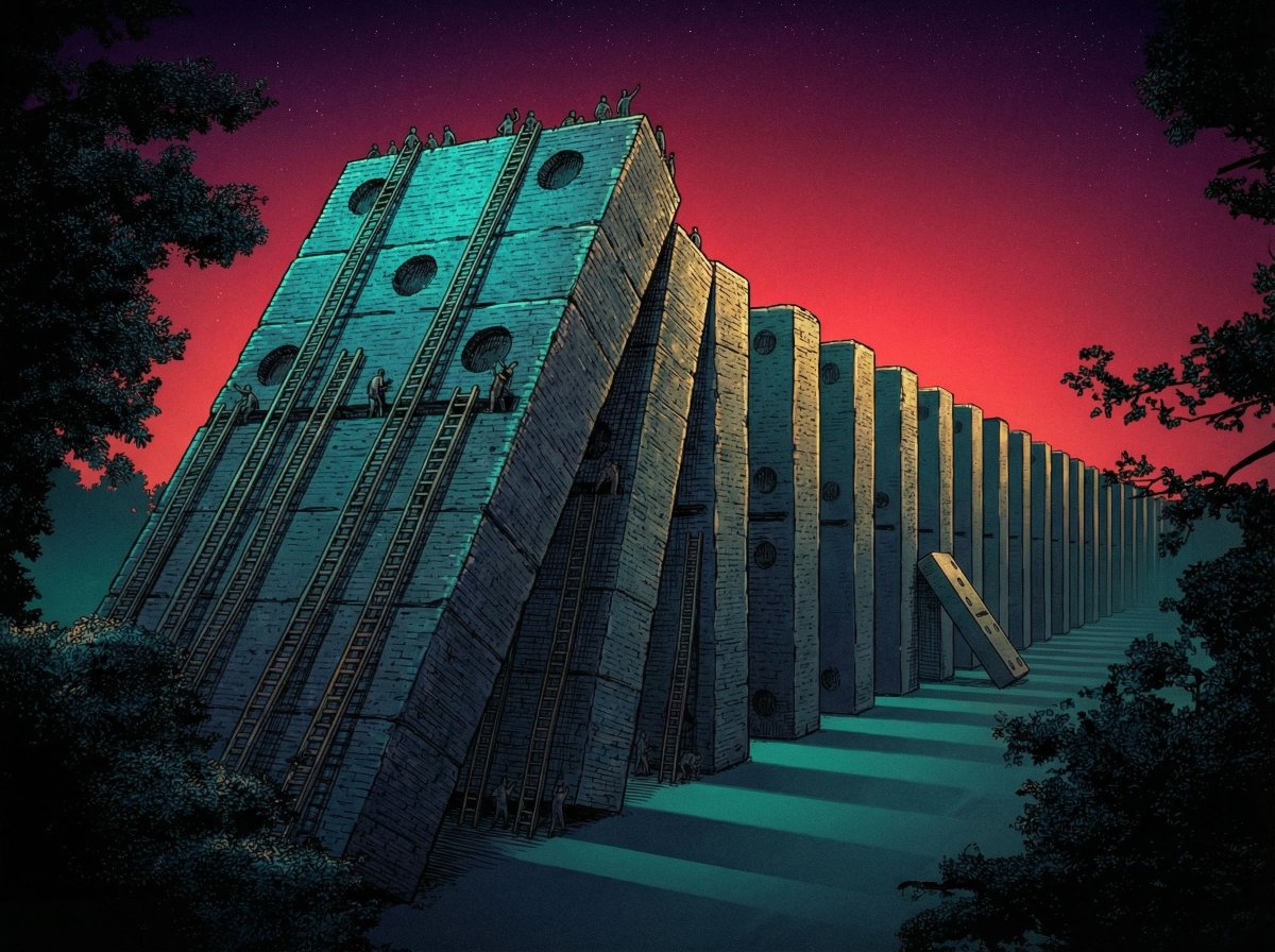 themeekshall's tweet image. One pushes. Then another. Then another.
They built their system like dominoes — tall, rigid, impressive. But that's the thing about dominoes.
It only takes one.
We are that one. And the ones after. And the ones after that.
The 1% built height. The 99% built momentum.
Guess which…