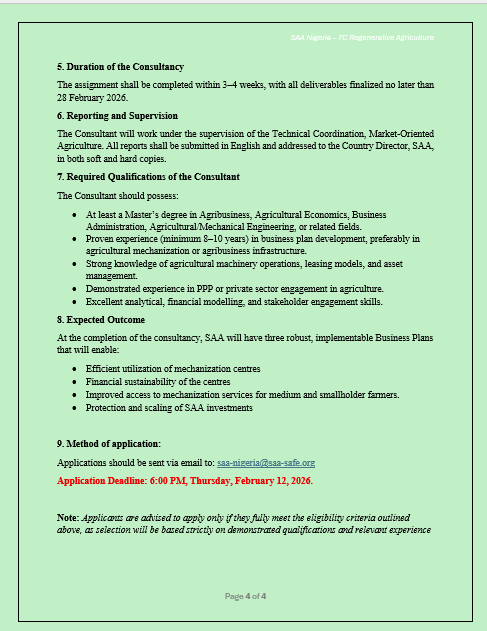 NigeriaSasakawa's tweet photo. We are hiring! 

A Consultant to Develop Business Plans for Agricultural Mechanization Centres (AMCs) for the KSADP Project.

Location: Kano, Nigeria

Closing: February 12, 2026. https://t.co/kI7gACiTvd
