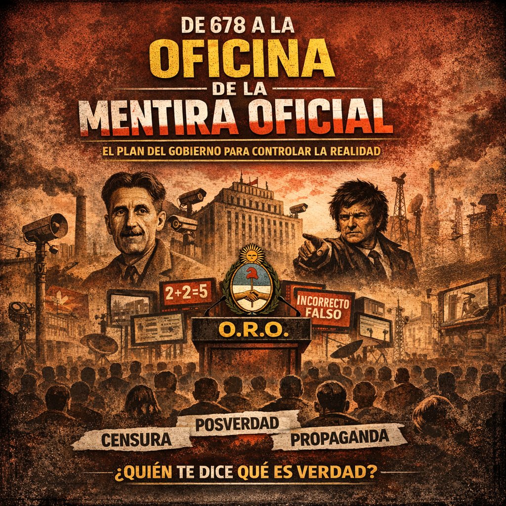 DE 678 A LA "OFICINA DE LA MENTIRA OFICIAL": EL PLAN DEL GOBIERNO PARA CONTROLAR LA REALIDAD

Argentina, 2026. Lo que empezó como "chicanas de redes" se institucionalizó con la "Oficina de Respuesta Oficial" ("ORO"), o del "relato oficial". No es sólo una cuenta de X, es un