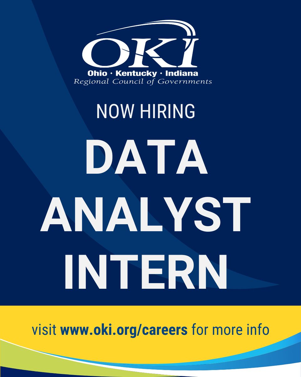 OKIRCOG's tweet photo. Currently pursuing a bachelor or master’s degree in Statistics, Mathematics, Data Science, GIS, or a related major? 

Apply for our Data Analyst Intern position!

Learn more: https://t.co/TZyar02cge https://t.co/mU7X3XPJVK
