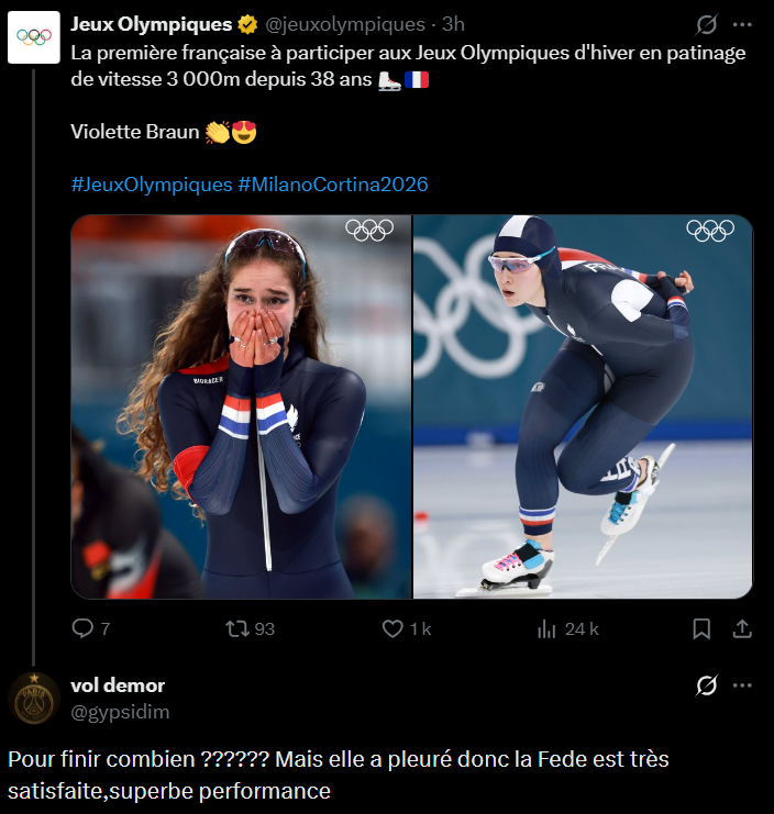 Tom__Bernier's tweet photo. - Elle a commencé le patinage de vitesse il y a 16 mois 

- Elle a frôlé le pire en faisant une hémorragie interne au mois de janvier  

- Son grand-père a eu de sérieux ennuis de santé dernièrement 

Mais des énergumènes déversent leur fiel sans rien savoir. #MilanoCortina2026 https://t.co/PVNiymTxK1
