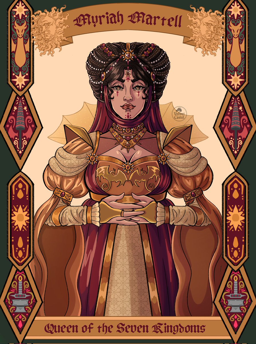 Queen Myriah Martell, wife of King Daeron II and mother of Baelor, Aerys, Rhaegel and Maekar ☀️✨️

#AKOTSK #AKnightOfTheSevenKingdoms #ASOIAF #Fanart