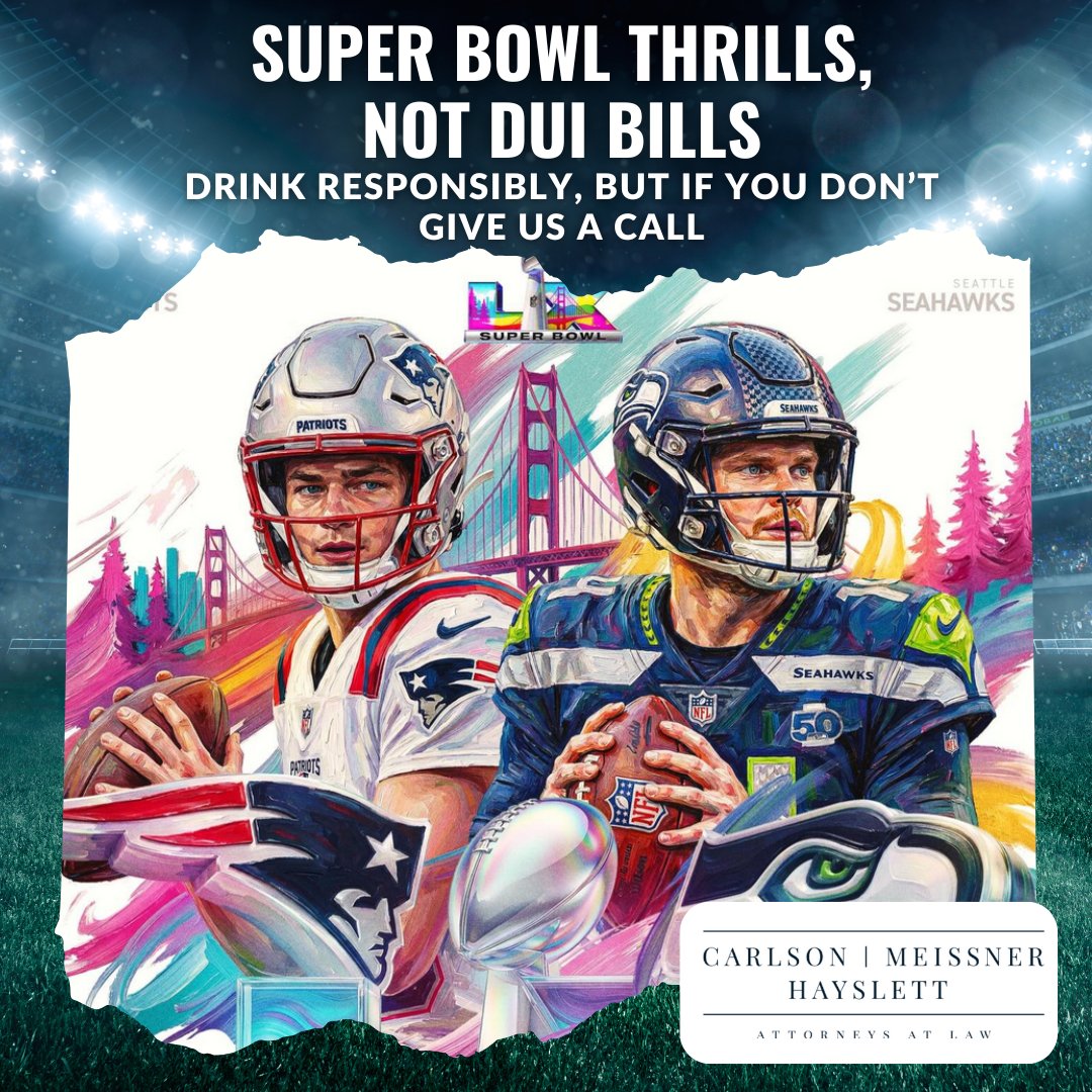CMH_Law's tweet image. Super Bowl thrills — not DUI bills. 🏈
Drink responsibly. 🍻
If you need help, Carlson, Meissner, and Hayslett are DUI experts serving Tampa Bay for 50+ years. ⚖️

#SuperBowl #DUIDefense #DrinkResponsibly