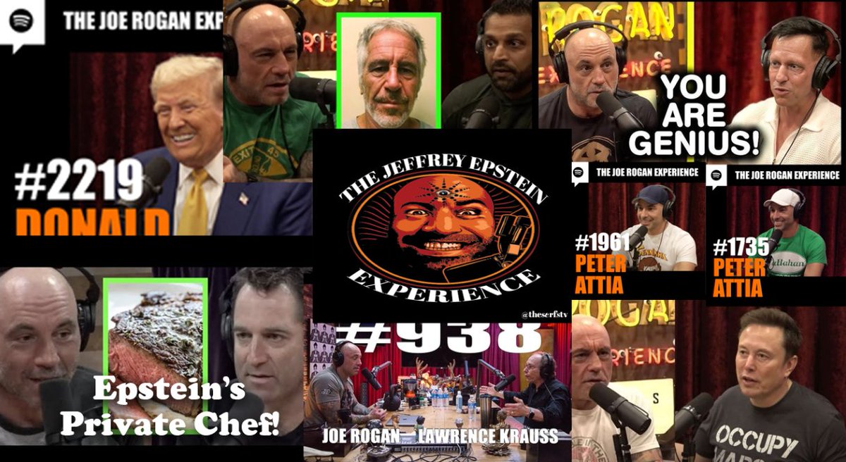theserfstv's tweet photo. For someone obsessed with the Epstein files I think Joe Rogan has the record for hosting the most close associates of Epstein without uncovering anything https://t.co/fjDhcJGrCW