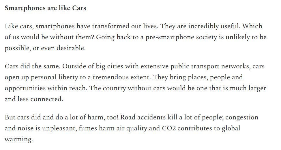Three posts on phones and social media.

1. Instead of being 'pro' or 'anti', we should think of phones like cars - useful, but dangerous - and social media like alcohol - fun, but addictive.

They have their place, but need age limits and precautions.

edrith.co.uk/p/phones-are-l…