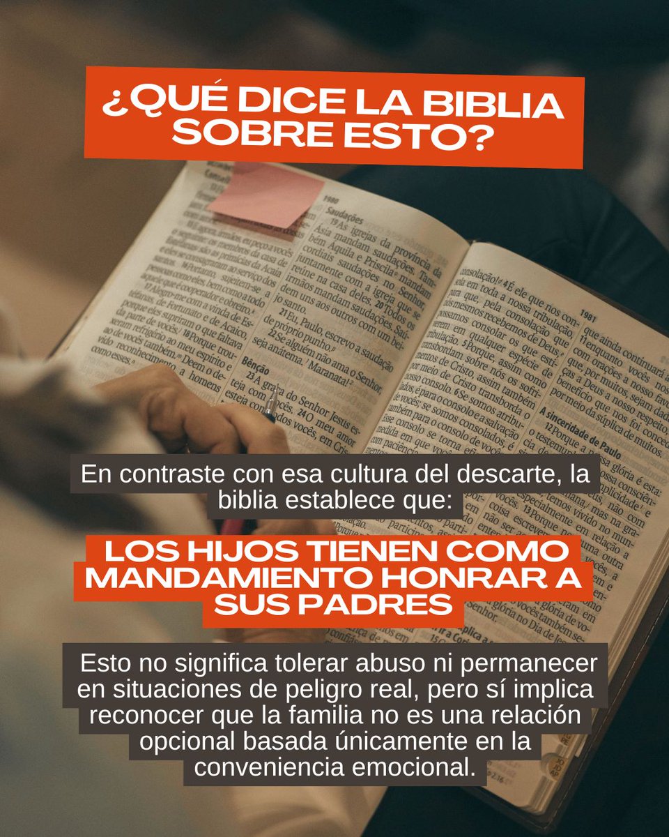 😞Muchos hijos adultos rompen el vínculo con sus padres/abuelos, no por abuso, sino por una distorsión  orientada por “terapistas” que catalogan como “tóxico” todo lo que involucre incomodidad emocional.

La Biblia nos recuerda “Honra a tu padre y a tu madre..." Efesios 6: 2-3