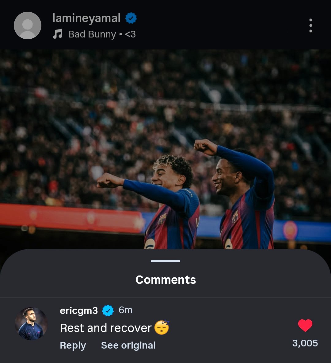 Eric really takes being a Barça captain seriously aw cutie 😞💕