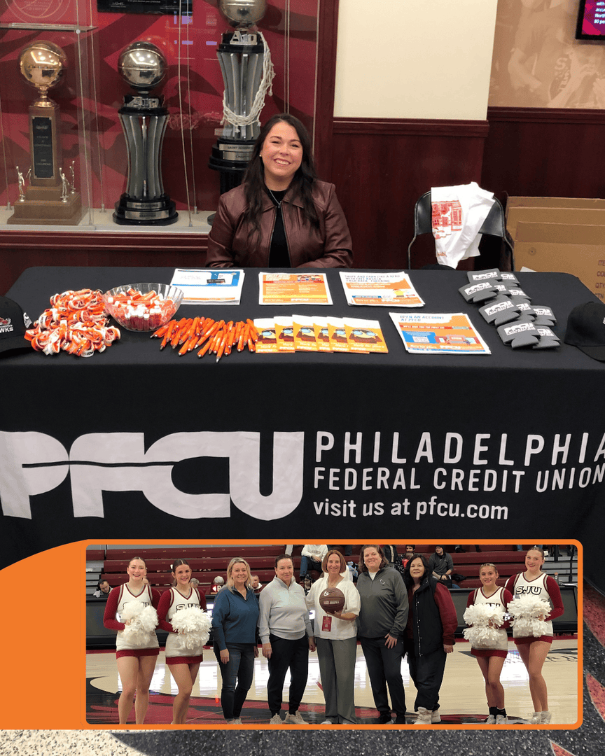 InsidePFCU's tweet image. Back in January, PFCU cheered on our local college basketball teams 🧡

We joined players, coaches, and our PFCU team for on-court presentations and shared giveaways with fans. It’s always a joy to support our members and community!

#TempleOwls #StJosephsHawks #PFCU