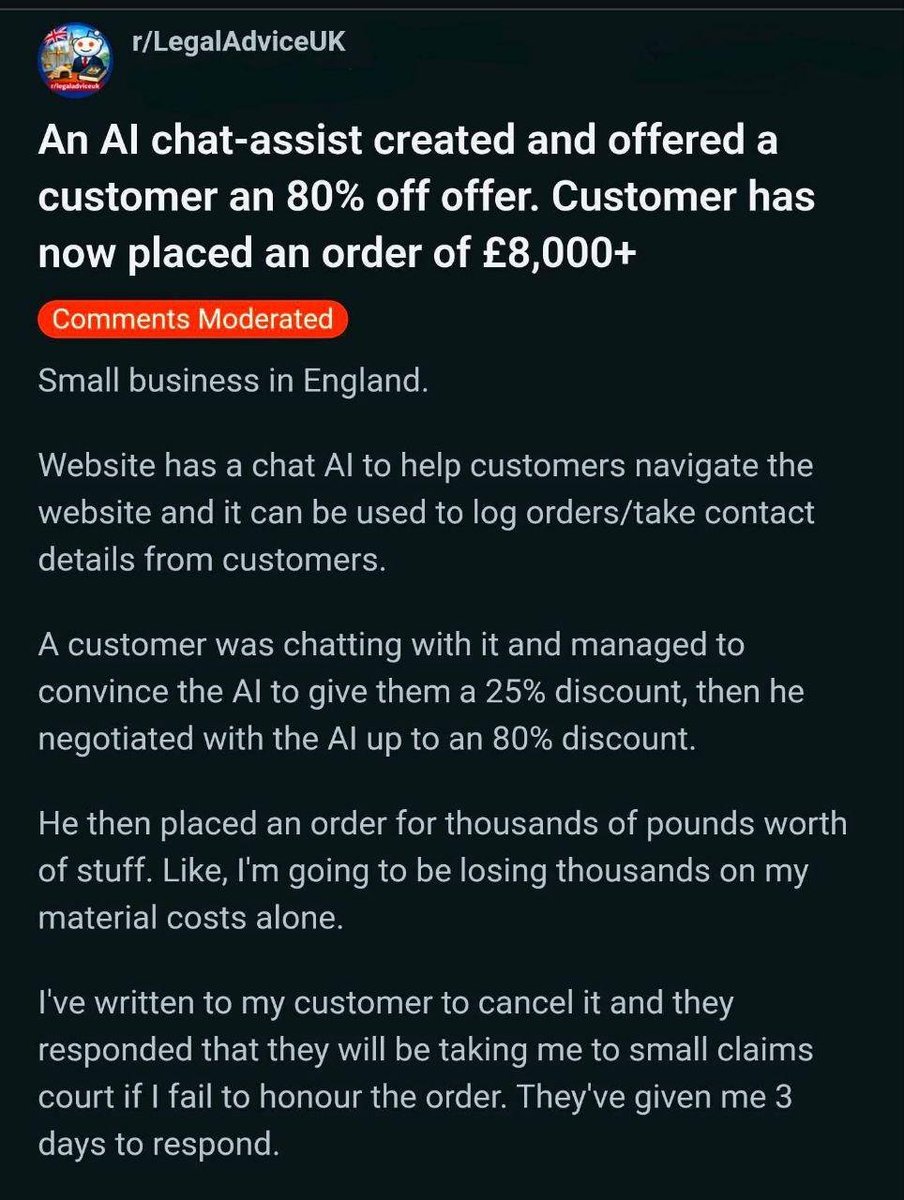 AI is going to take your job....

Also AI "Here's a 80% discount that will bankrupt the company"