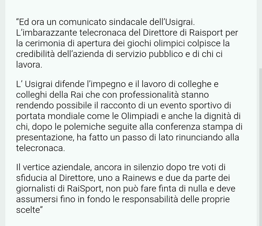Usigrai: "La Rai rifiuta la messa in onda del comunicato sindacale dopo la figuraccia dell’inaugurazione olimpica"