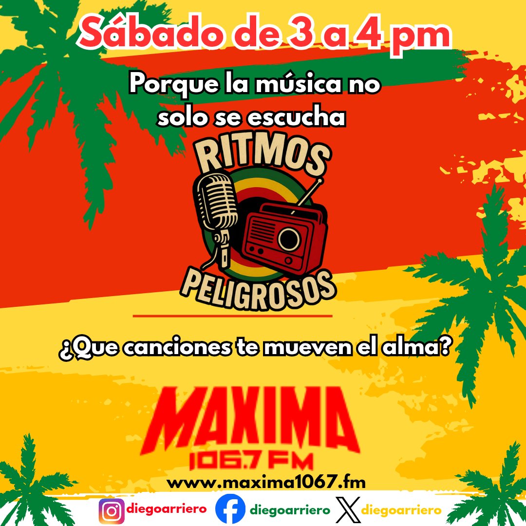 Comenta y participa nos escuchamos en <a href="/MAXIMA1067FM/">MÁXIMA 106.7 FM</a> #ritmospeligrosos pide tus mañanitas reggae para los cumpleañeros