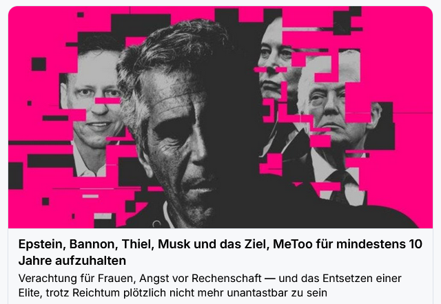 Für einen kurzen Moment schützte Geld nicht mehr.
Dann kam die Gegenreaktion.
Neue Recherchen verbinden Epstein mit Bannons MAGA-Strategie gegen #MeToo — und zeigen die Angst einer Elite vor Konsequenzen.
open.substack.com/pub/monikadobb…