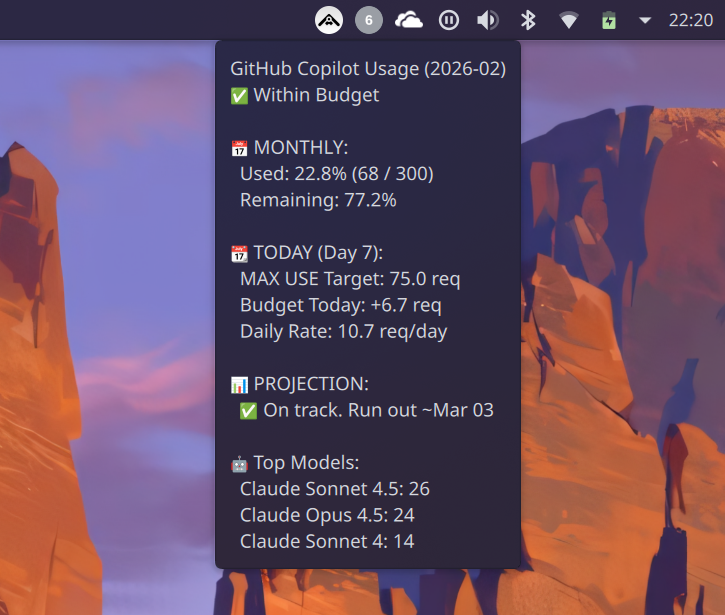 BarrenCode's tweet image. Another little TUI for my CLI-zoo: Github Copilot PRU usage tracker / and a little tray app for handy reference #devtools #copilot