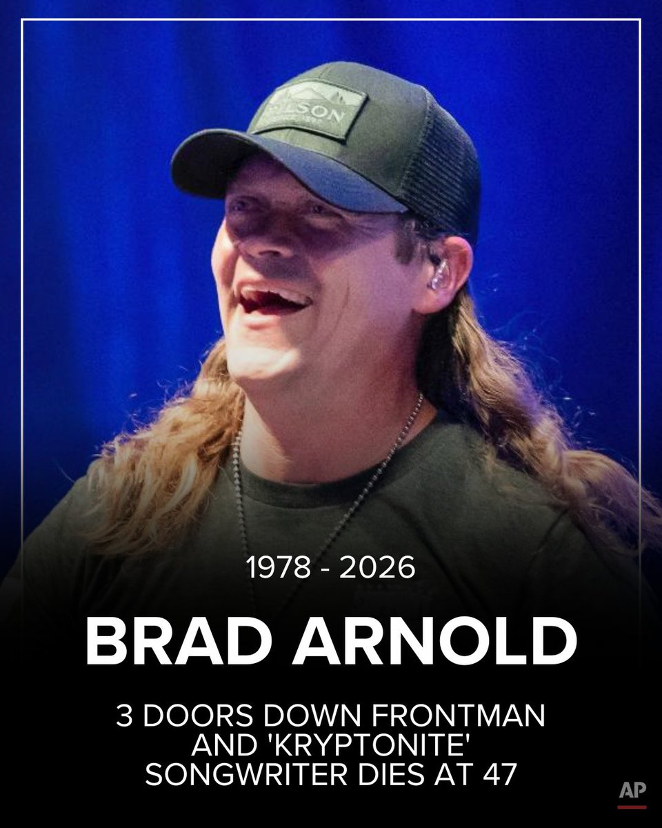 newscentermaine's tweet photo. 3 Doors Down frontman Brad Arnold, who wrote hits like "Kryptonite," has died after a battle with cancer -> https://t.co/hch0vp3AOl https://t.co/2qMFHq0Wze