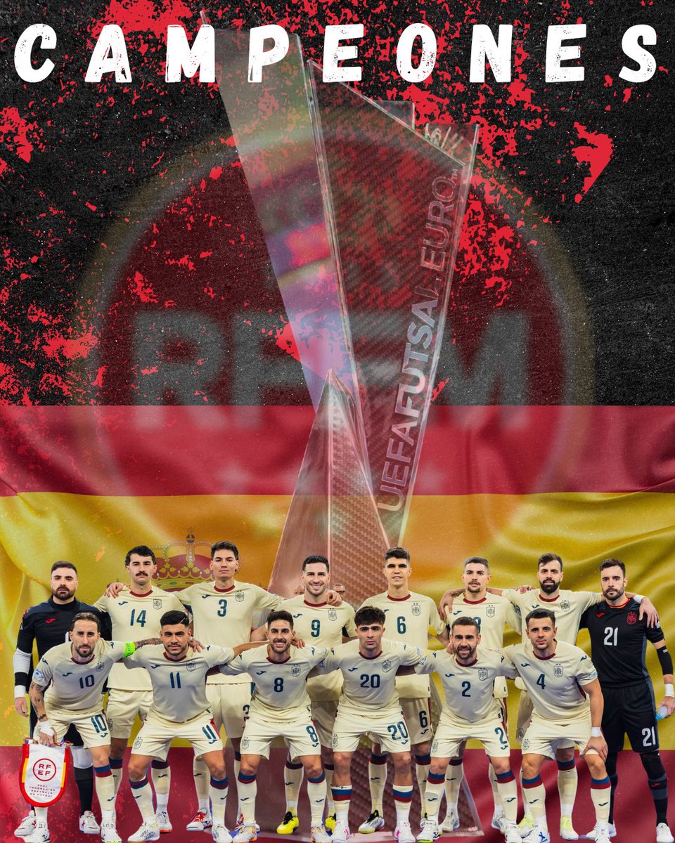 ...ERA HOY... Y FUE HOY

SOMOS CAMPEONES DE LA UEFA FUTSAL EURO 2026

Enhorabuena a nuestros madrileños <a href="/rivillos_10/">Mario Rivillos</a> <a href="/AdrianRiveraEsp/">Adrián Rivera González</a> y a toda NUESTRA SELECCIÓN, LA ROJA 🇪🇸 de las ⭐️⭐️.

Llegó la #OctavaGloria