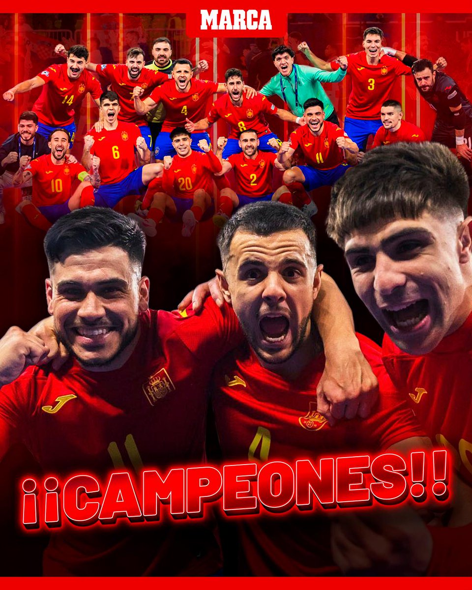 marca's tweet image. 🚨 ¡CAMPEONES! 🚨

👏🏿 España tumba a Portugal en la final y se lleva la Eurocopa de #futsal

¡Es la octava para los nuestros! 🏆🏆🏆🏆🏆🏆🏆🏆

#futsalEURO