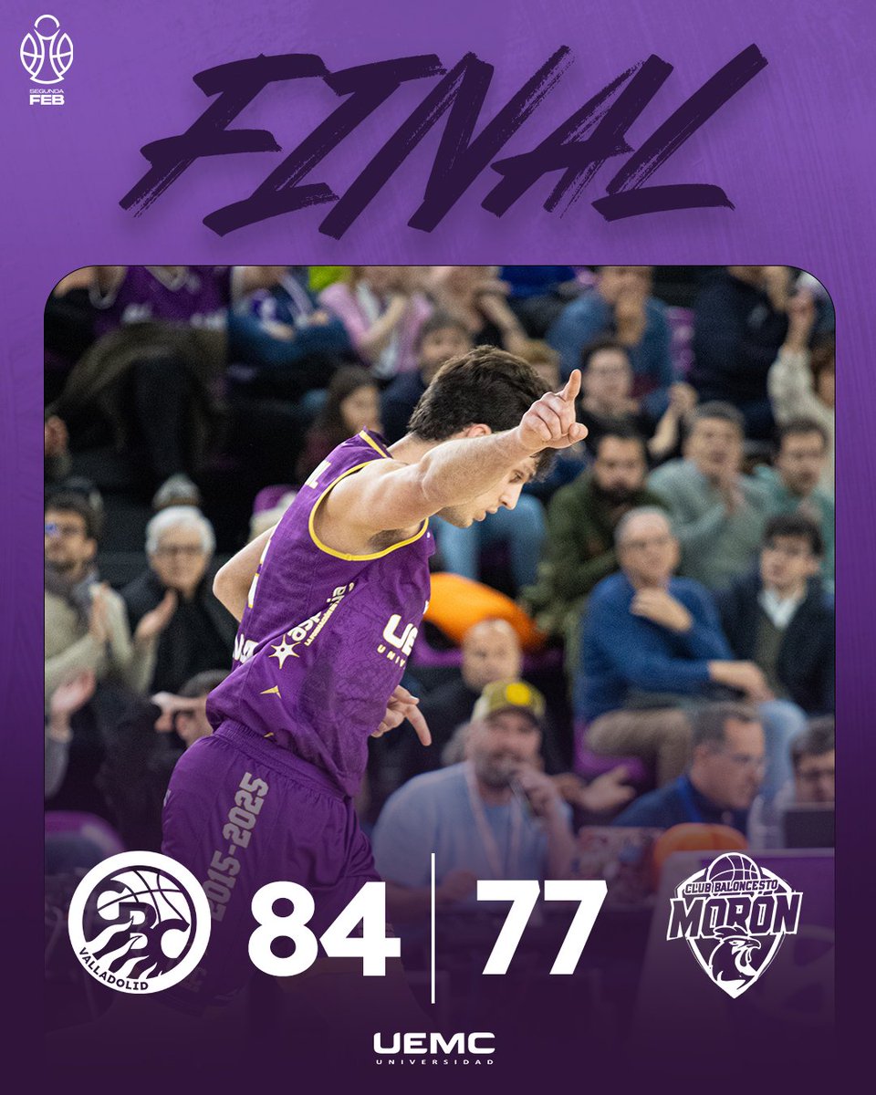 🚨 ¡FINAL del partido! ¡¡ENORME triunfo logrado por todo PISUERGA!!

💜 84 <a href="/UEMC/">UEMC</a> Baloncesto Valladolid
🟠 77 <a href="/cbmoron/">C.B. Morón</a>

🏆 J17 #SegundaFEB
📺 <a href="/LaLigaPlus/">LALIGA+</a>
📊 acortar.link/6Ozd9T

<a href="/UEMC/">UEMC</a> #BaloncestoValladolid