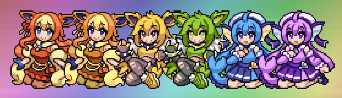MoemonProject's tweet photo. A Moemon rainbow of Eevees! 🏳️‍🌈 https://t.co/CDuW33avgt