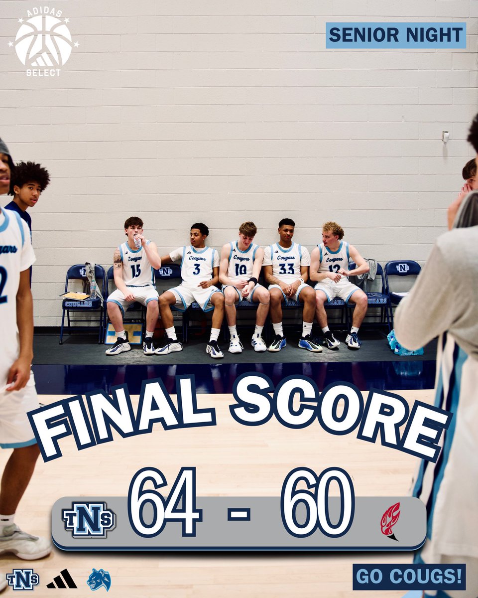 TNSCougarsMBB's tweet photo. Senior Night W!

Congrats to the 6 Seniors on pulling out the victory at home versus a competitive Life Prep group. It was a great atmosphere and great game to go with it.

#GoCougs
#AdidasSelect https://t.co/WWyN8DsDhy