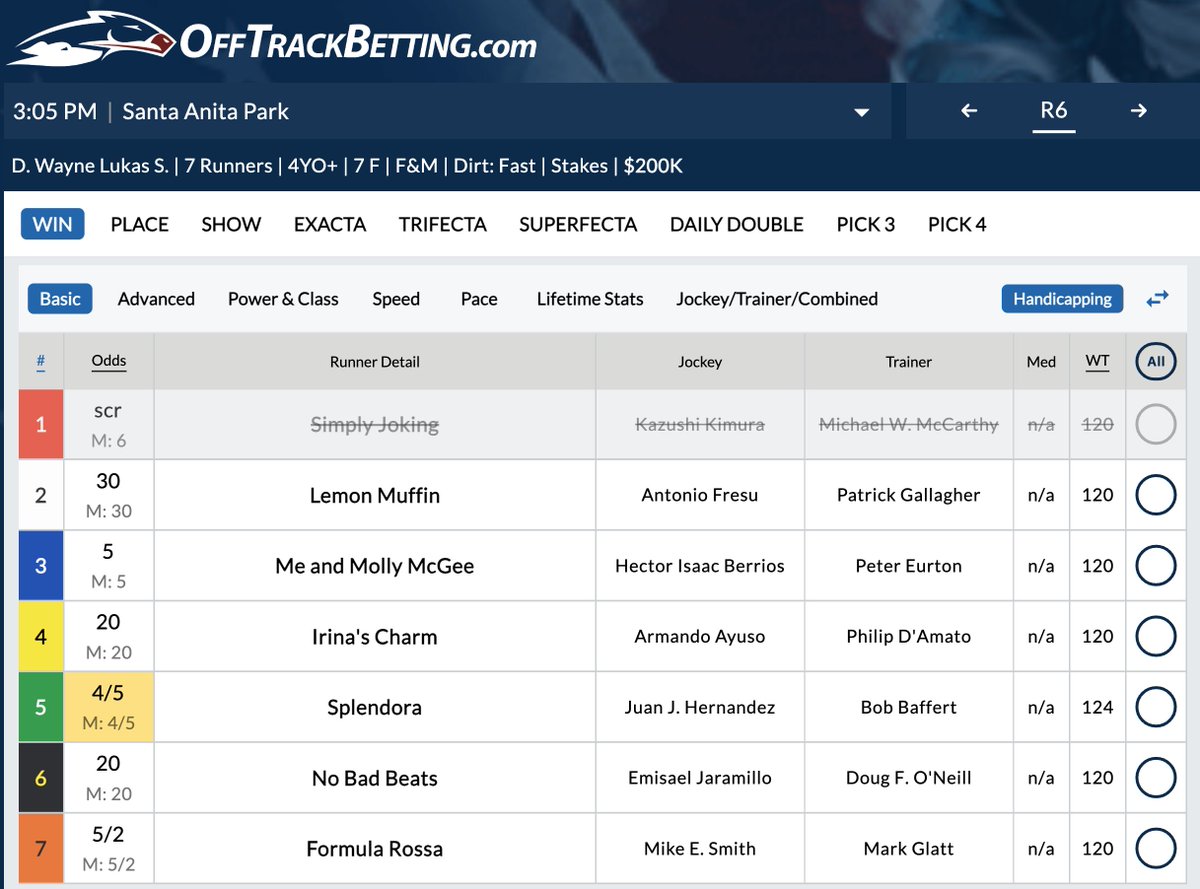 UPDATE:  D. Wayne Lukas Stakes (G2) at Santa Anita  | Race 6

SCRATCHED:          #1      Simply Joking  

Bet #HorseRacing with OTB >> OffTrackBetting.com