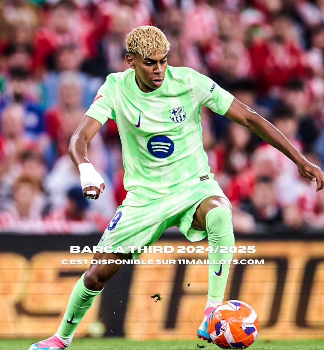 Barça Third 2024/2025 – Maillot Officiel
Un look éclatant et moderne en vert fluo, pensé pour se démarquer sur le terrain comme en dehors.
Disponible sur 11maillots.com – Profite de -20% avec le code SR20 !