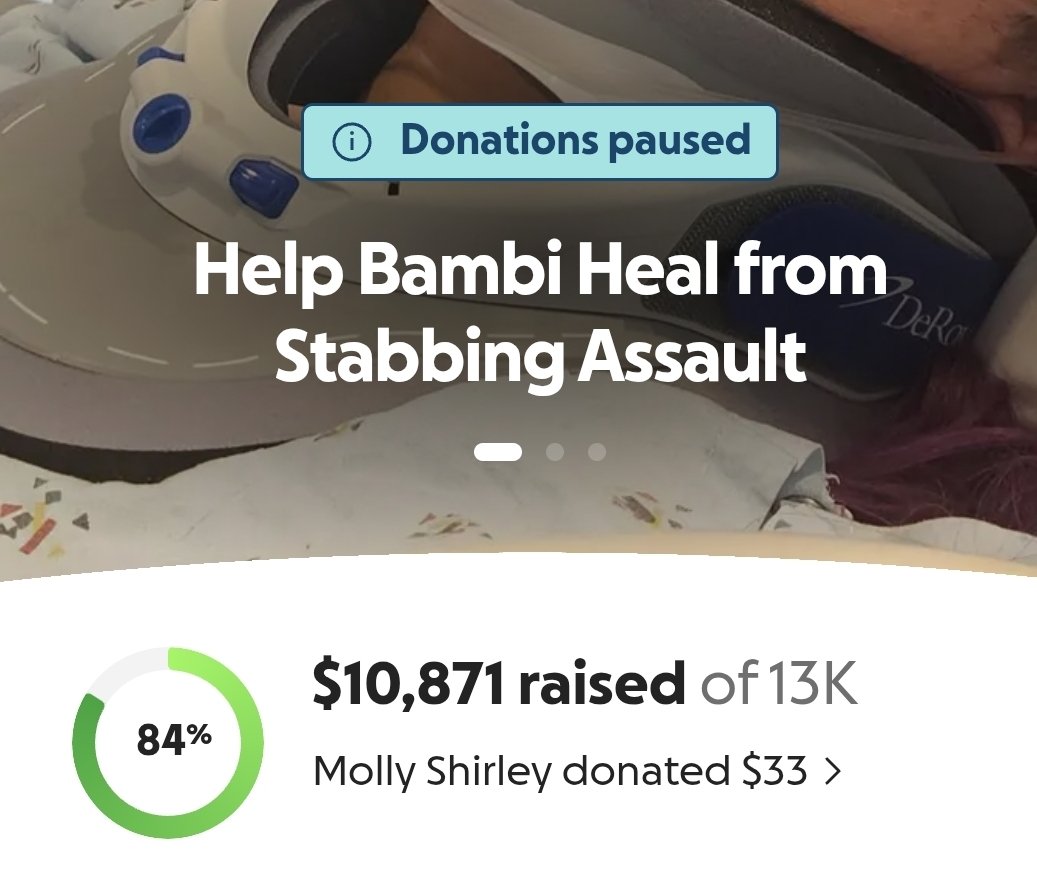 BambiAttack's tweet photo. Donations have been paused as of last night. I am deeply appreciative of every donation and voost and all the supportive words, but we have exceeded the initial goal and I simply cannot accept anything more. Thank you all so much, I'm still overwhelmed by your support😭😭😭 https://t.co/yajOcT3ePL