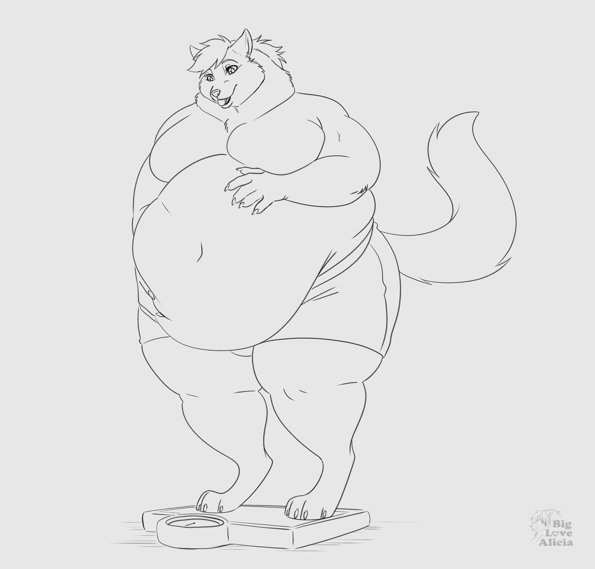 Maximus_Coyotox's tweet photo. “Huff… I’ve gotten so FAT!”
Maximus squishes his paws into his big belly, huffing euphorically.
“I want more… I need to get FATTER!”

Sketch by @BLAlicia1 https://t.co/eUqi4krhWd