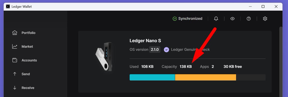 Ledger Nano S has 138 KB capacity. 
It can only install max 2 Apps i.e. Eth and BTC. if you want to add Solana, you can't. 
<a href="/Ledger/">Ledger</a> This is a shame. I want a full refund.