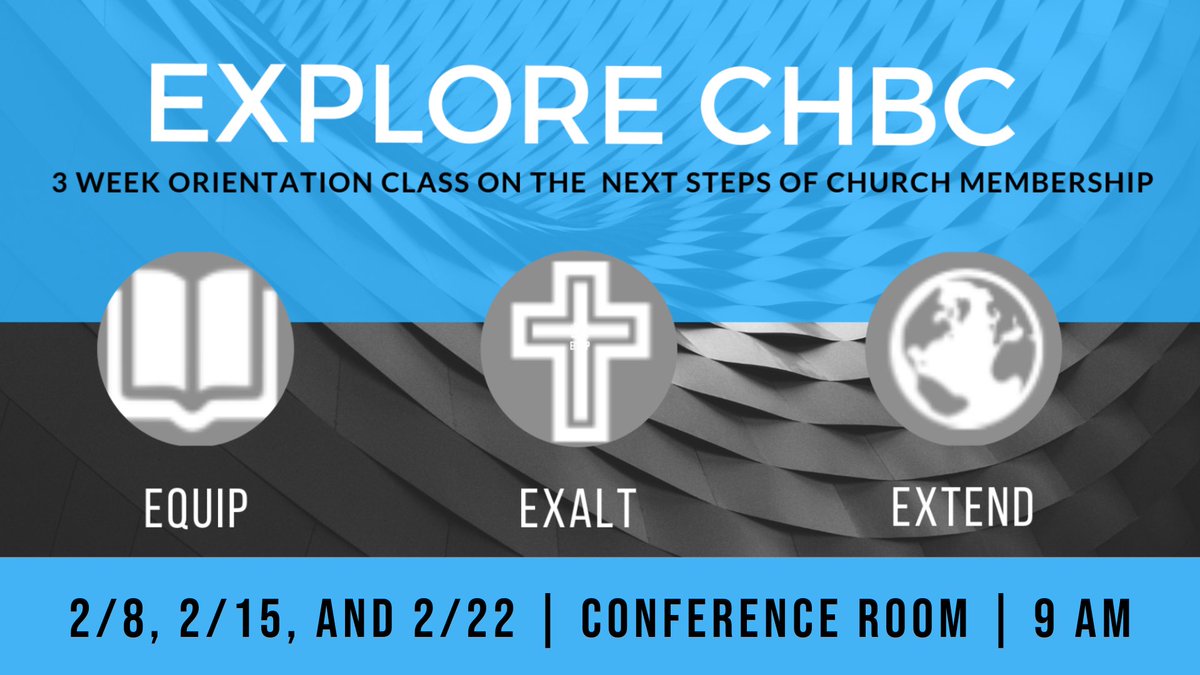 How do I join CHBC? What is church membership? What is the mission and vision of CHBC? The membership process of CHBC begins by you attending one of our quarterly series of classes called Explore CHBC. 

Our next series of classes begins tomorrow, February 8 at 9 AM! #CHBCOKC