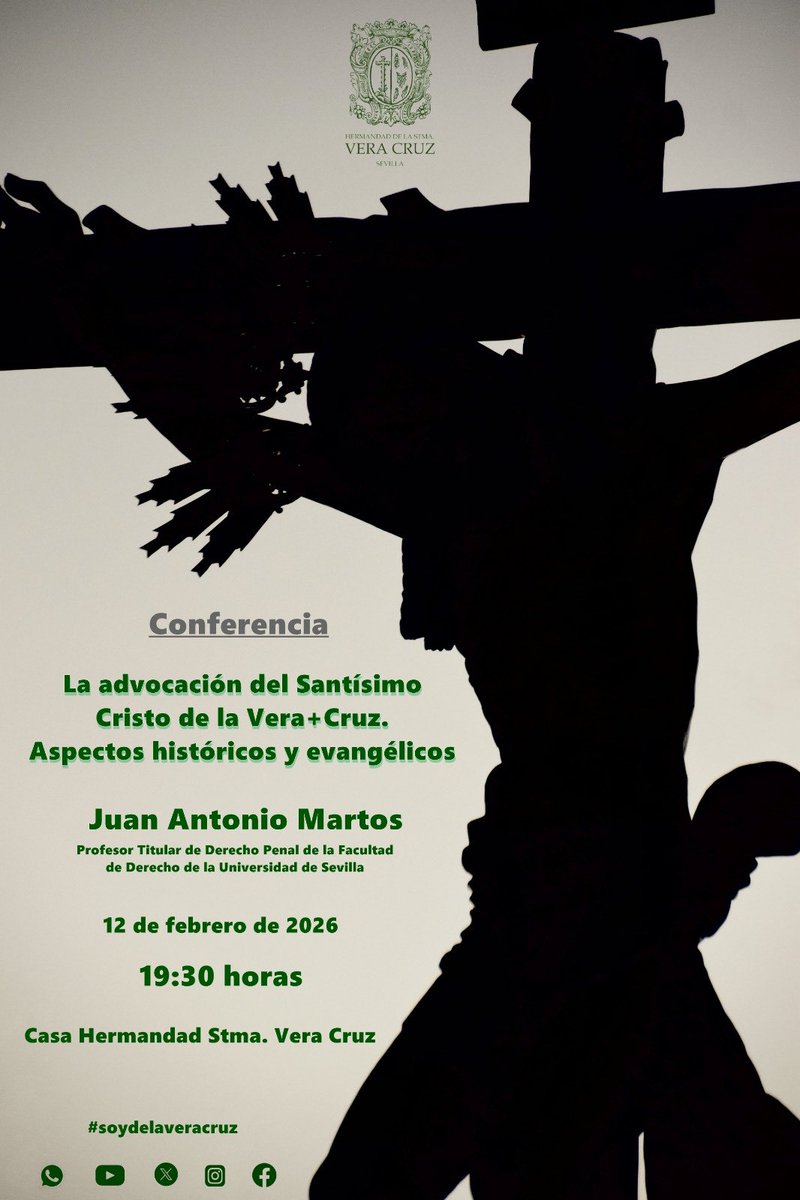 🟢 Conferencia: “La advocación del Santísimo Cristo De la Vera Cruz. Aspectos históricos y evangélicos”

🗓 Jueves 12 de febrero 

⏰ 19:30 horas 

🏫 Casa Hermandad 

🎙 La impartirá D. Juan Antonio Martos,