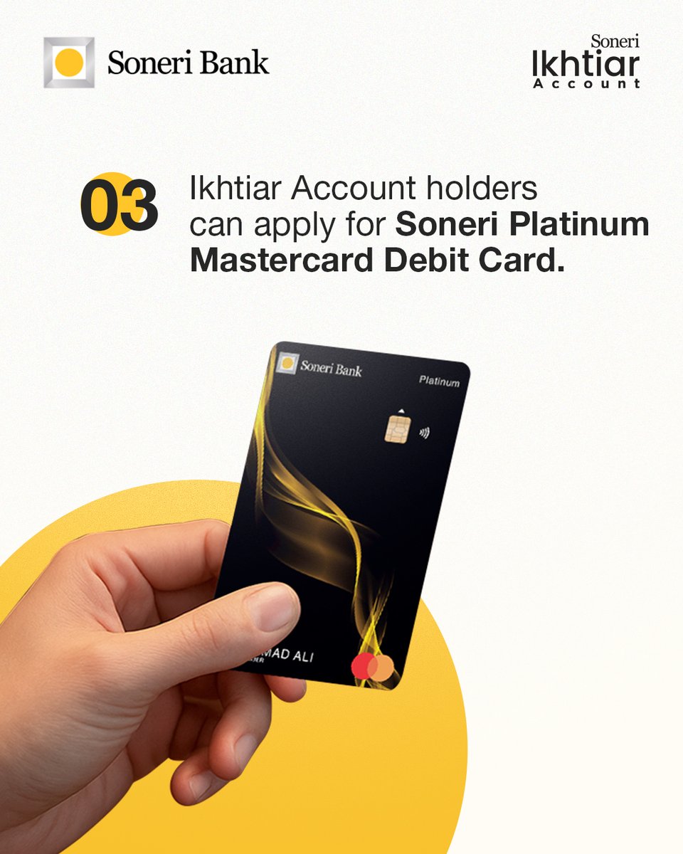 With Soneri Ikhtiar Account, enjoy free ATM withdrawals, worldwide card usage, and hassle-free online banking — all in one account.

Open an account today at: bit.ly/49dFHWz

For more details, call our 24/7 Contact Center at 021-111-766374