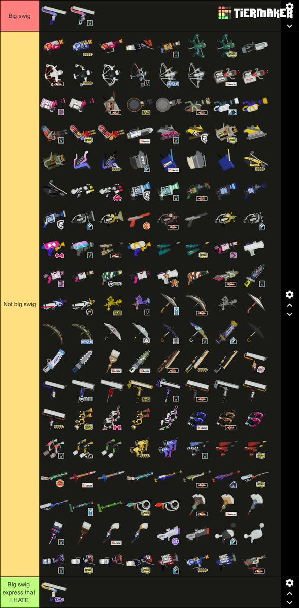 Xen smells approved Splatoon weapon tierlist comp players don’t kill me this is a joke I just really like Big Swig