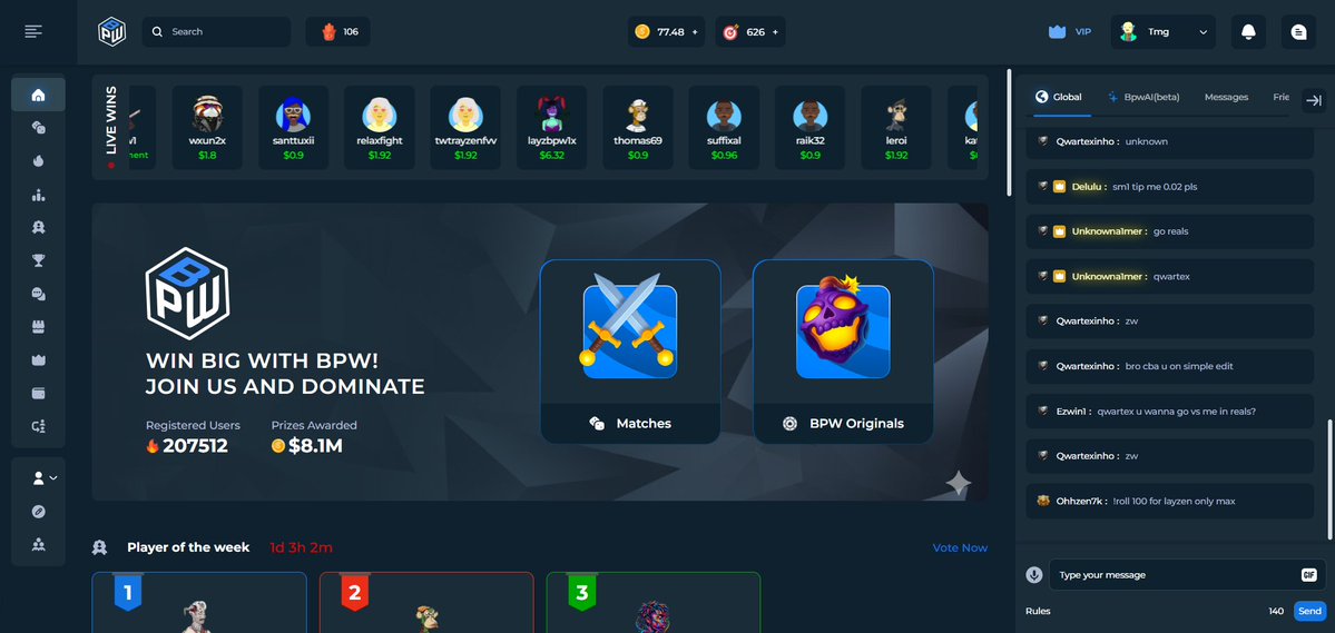 We haven't done a Giveaway in a while. So here you go!

100$ Giveaway with 20 winners,
($5 each) on site, PAYMENTS ARE AUTOMATIC!
You have to :

- Follow us on X 
- Like &amp; Retweet   
- Tag 2 friends and write your site username

BPW Is hosting FREE Entry Tournaments EVERYDAY!