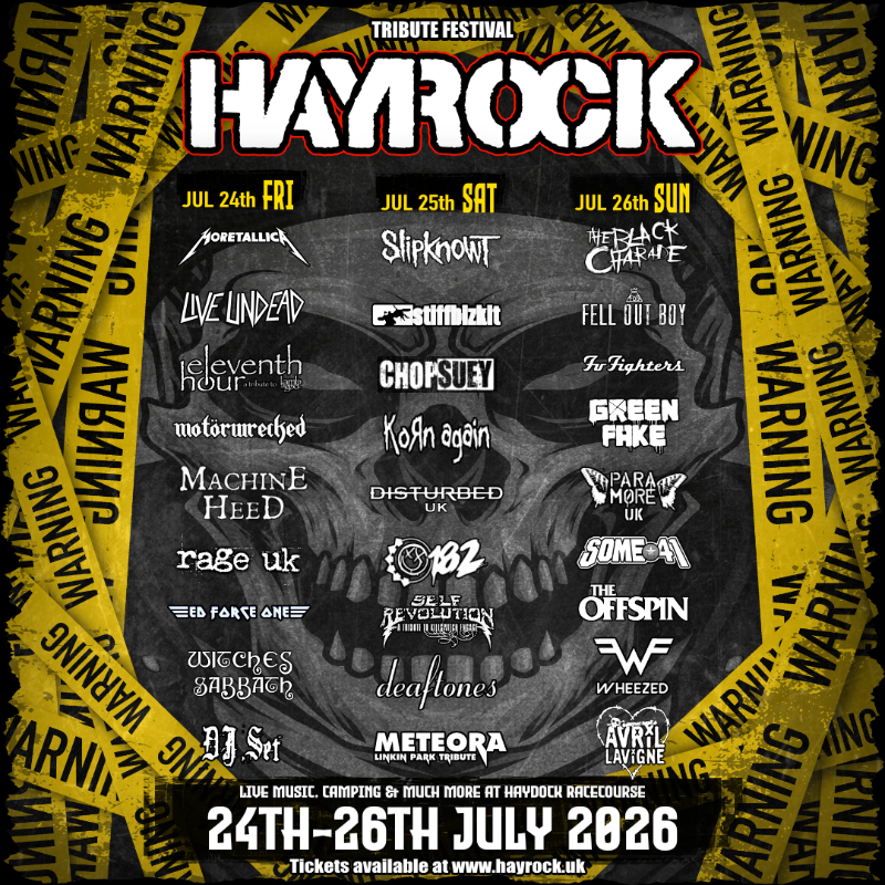 HayrockFestival's tweet photo. Hayrock Tribute Festival coming to Haydock Park Racecourse 24-26 July 2026. Featuring tribute acts to your favourite rock, metal, punk and emo bands. 
Weekend tickets ONLY £70, Day tickets ONLY £20!