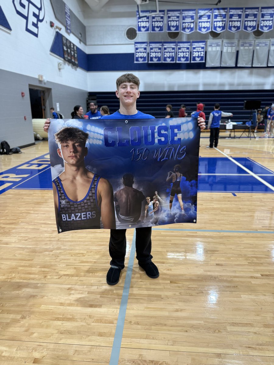 GEwrestling's tweet photo. Roman Clouse with his 150th Career win in front of a home crowd today at the Sunflower league tournament. Another milestone for one of the best Blazers to ever do it! https://t.co/NgwHwuoWn5