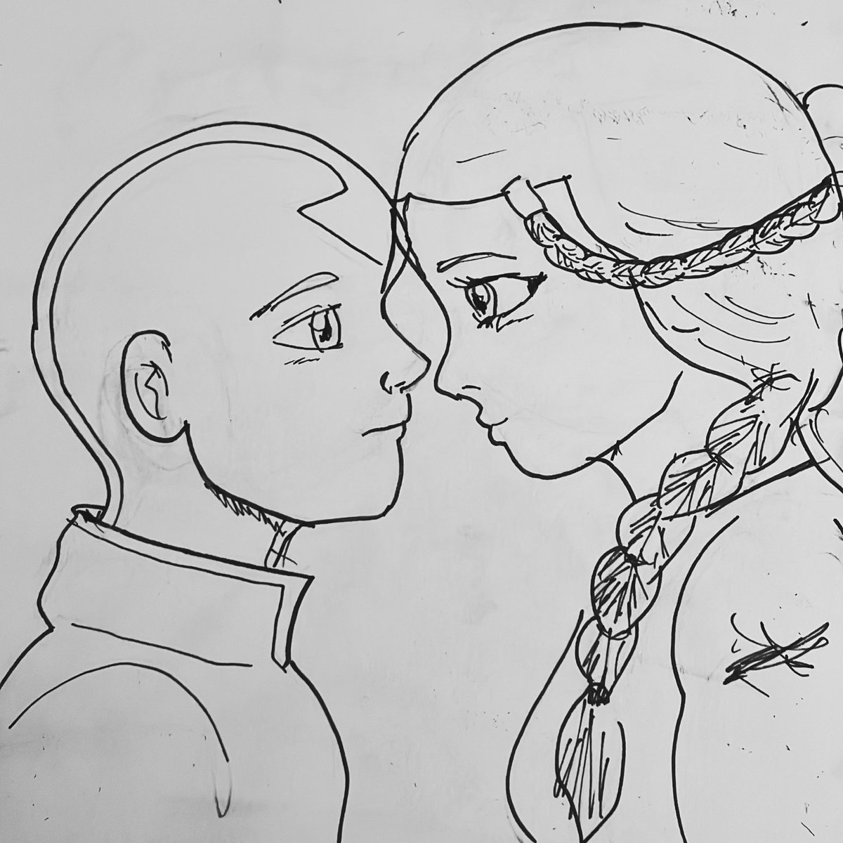 Aang &amp; Katara from Avatar the last airbender.

#drawingartwork #inkingcomics #aangandkatara #avatarthelastairbender #drawingeveryday