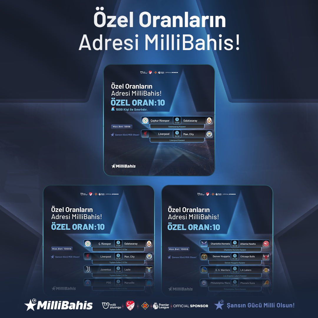 millibahislix's tweet photo. #MilliBahis’e Özel Oran Ayrıcalığı Başladı! ⚡️

Yalnızca MilliBahis’te geçerli avantajlı oranlarla kazanç temposunu yükselt. 🔔

 DAİMA GÜNCEL ADRES (https://t.co/k0rSlOJEr8) https://t.co/WuxVeG5ECf