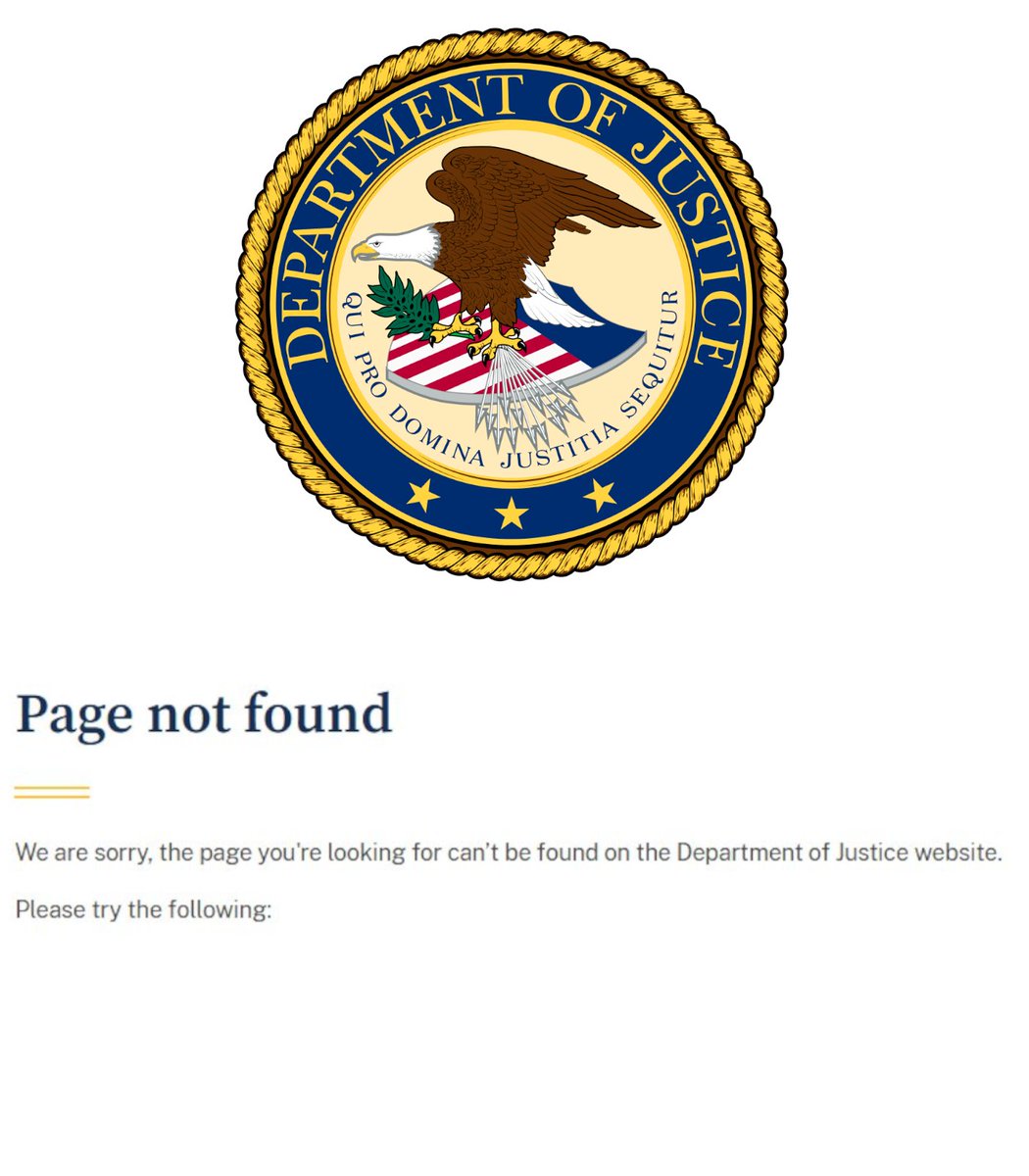 pubity's tweet image. The Department of Justice suddenly pulled down an 86 page document from the Epstein Files that listed possible co-conspirators for Epstein's crimes.