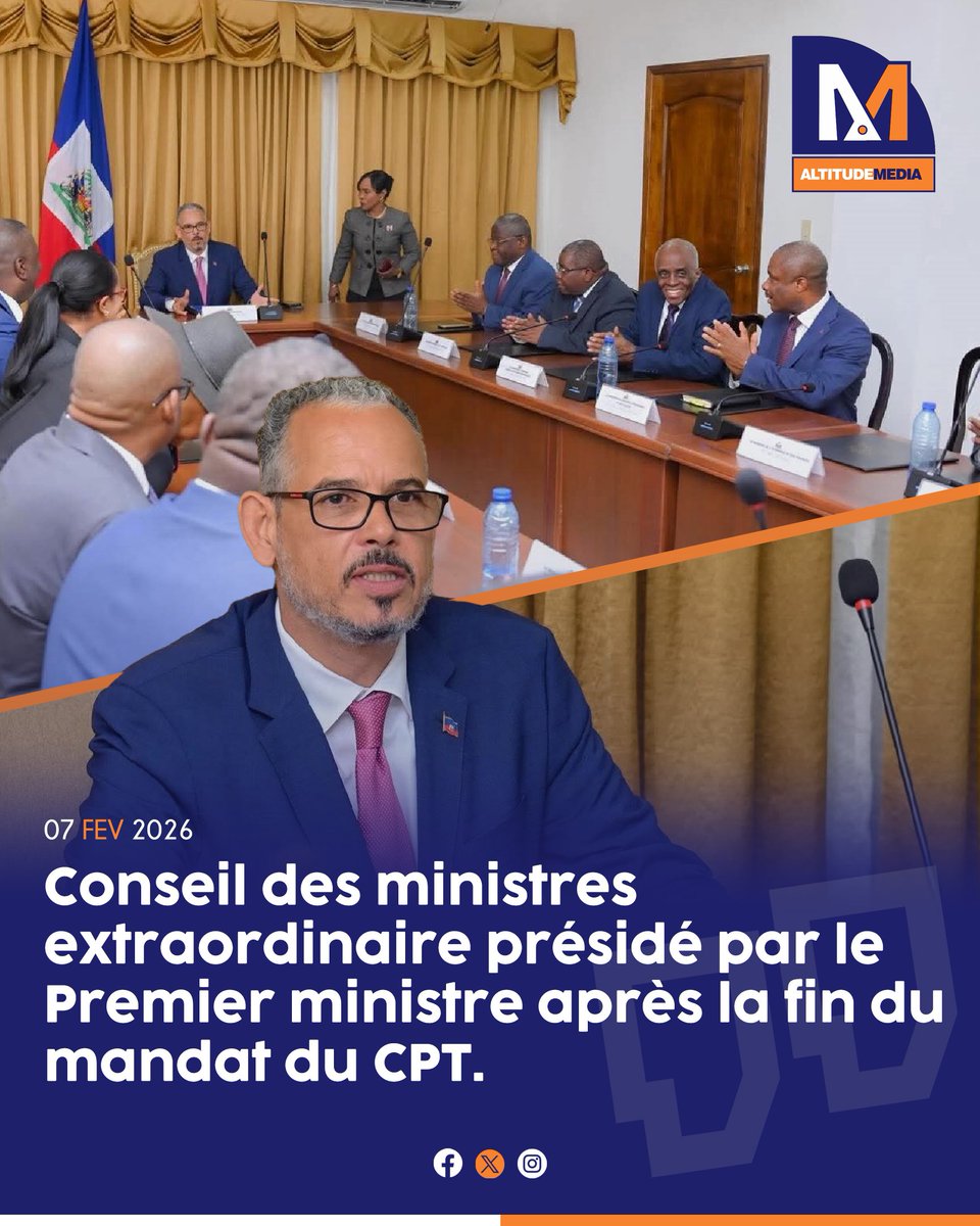 Altitudemedia5's tweet photo. Haïti |
Après la fin du mandat du CPT, le Pm Alix Didier Fils-Aimé préside un Conseil des ministres extraordinaire, conformément à l’article 28.1 du décret du 27 mai 2024, pour statuer sur les priorités nationales et les décisions urgentes liées à la continuité de l’État. https://t.co/Ok0BhzSueP