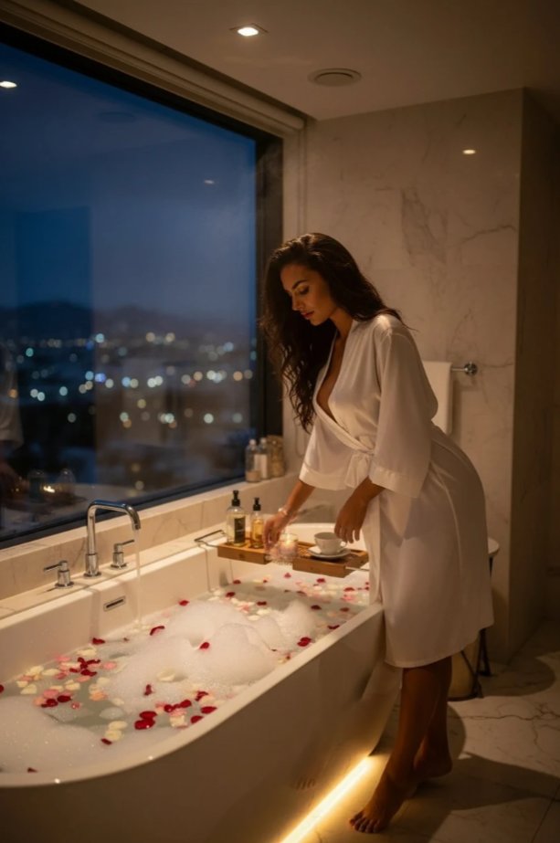 LopezRenatte's tweet photo. Soft lights, warm water, and a little mystery in the air… tonight is all about slow moments and tempting thoughts.🛁 Good night!🥰
#RomanticVibes #SelfCareMood #SensualMoments #BathTimeMagic #feminineenergy https://t.co/huM42emRwI