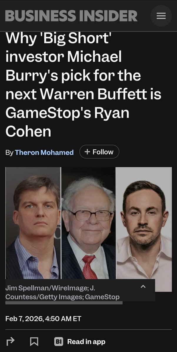 andrewsilvagni's tweet image. $GME 🎮
Michael Burry says Ryan Cohen could be the next Warren Buffett.

The "Big Short" investor praised the GameStop CEO's patience, creativity &amp;amp; financial knowledge.

Cohen could follow Buffett's playbook to build enormous value at GameStop Burry said:

businessinsider.com/michael-burry-…