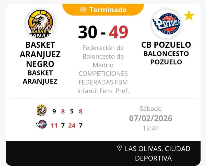 BasketAranjuez's tweet photo. Derrota del #InfFem en casa frente a @cbpozuelo. #Alonso: "Mal tercer cuarto que opaca el trabajo del resto del partido. La actitud no puede ser negociable" https://t.co/JLJdGs4eXP
