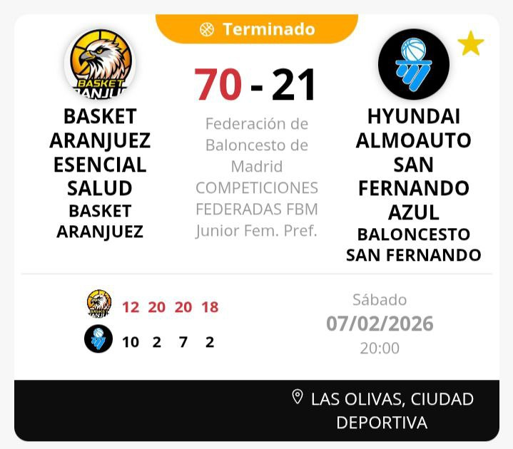 BasketAranjuez's tweet photo. Victoria del #JunFem #EsencialSalud frente a @blcsanfer. @carlosabascal10: “Gran partido de todo el equipo tras un primer cuarto espeso. ¡Seguimos!” https://t.co/oCNtjTTET6