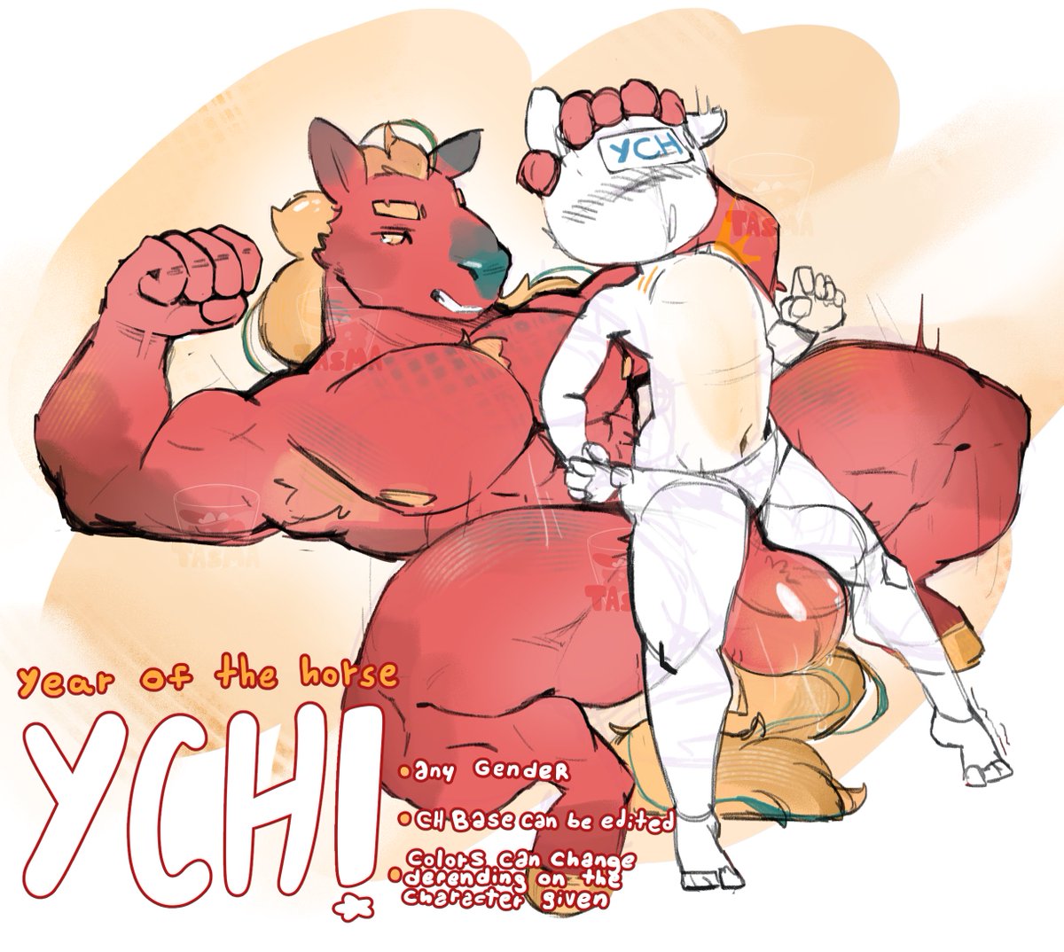 CNY YCH‼️ 
[YEAR OF THE HORSE]

"Start the new lunar year filling yourself with the glory of the horse"

4 Slots, $65 each 
[Simple background📷, full color drawing🎨, 2 characters🐴⭐️]

(ToS are the same as my normal commissions)