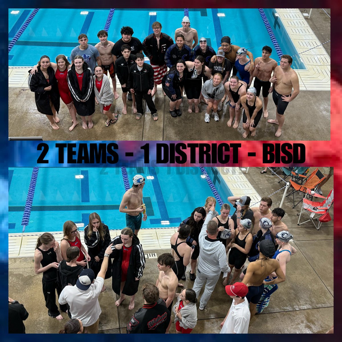 Wishing BOTH teams best of luck as they enter the final in day 2 of the UIL 2-5A Swimming Regional Championship!  #twoschools #onedistrict #bisd