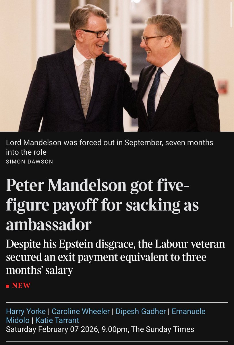 I don't likeandelson and I do think Starmer should resign but I'm not sure why the Times are splashing 'employee given pay in lieu of notice per the law' as their top headline